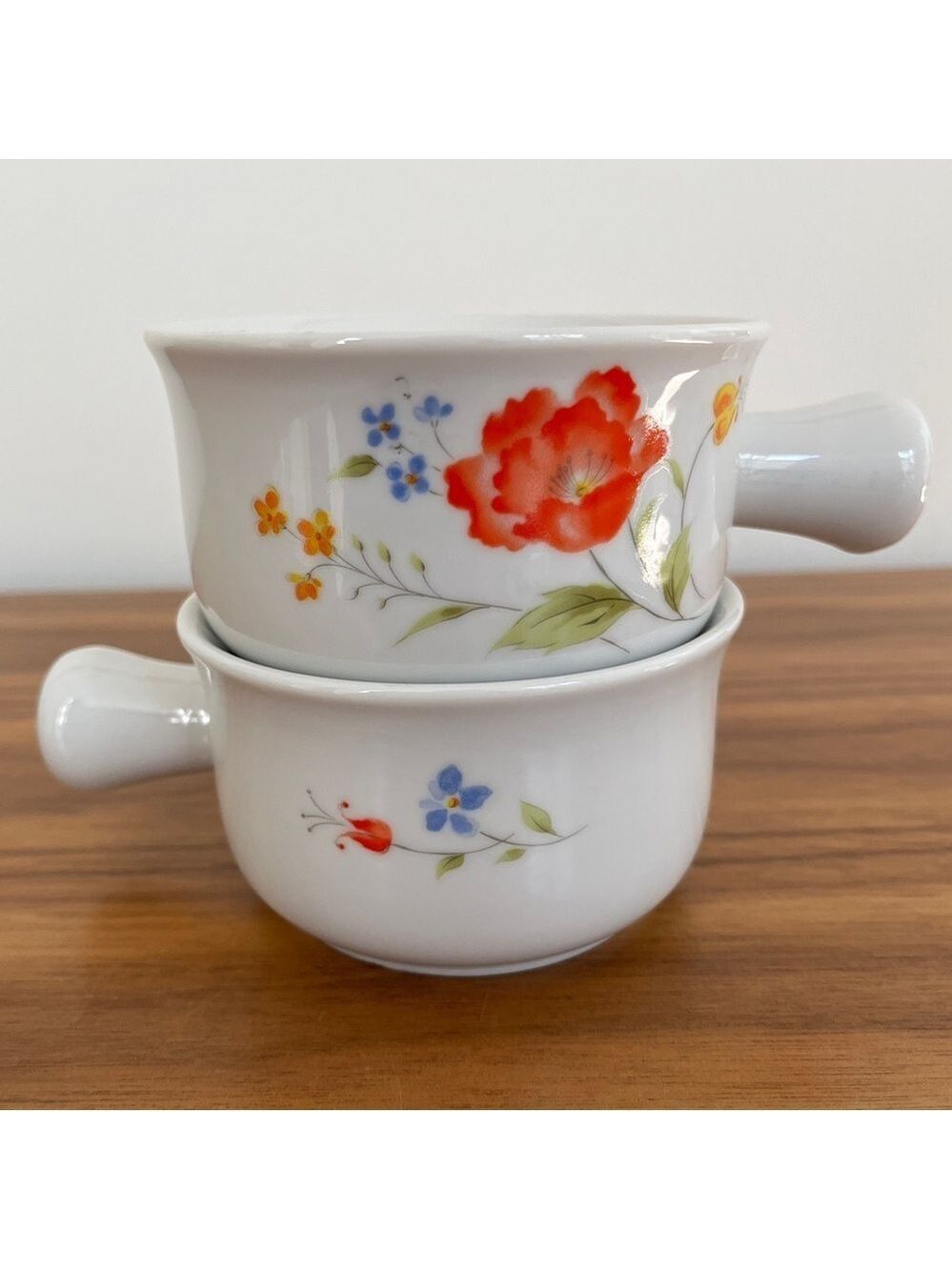 VINTAGE Set of 2 Hearthside Bake N' Serve Ramekin 10 oz Poppy Floral Made Japan